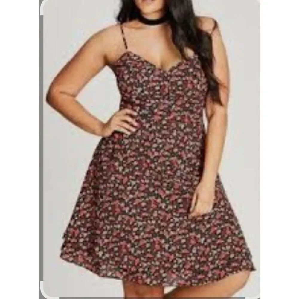 City Chic Spaghetti Strap Sundress, Blk/ Wine Floral, Two Tier Skirt, NWOT, M18